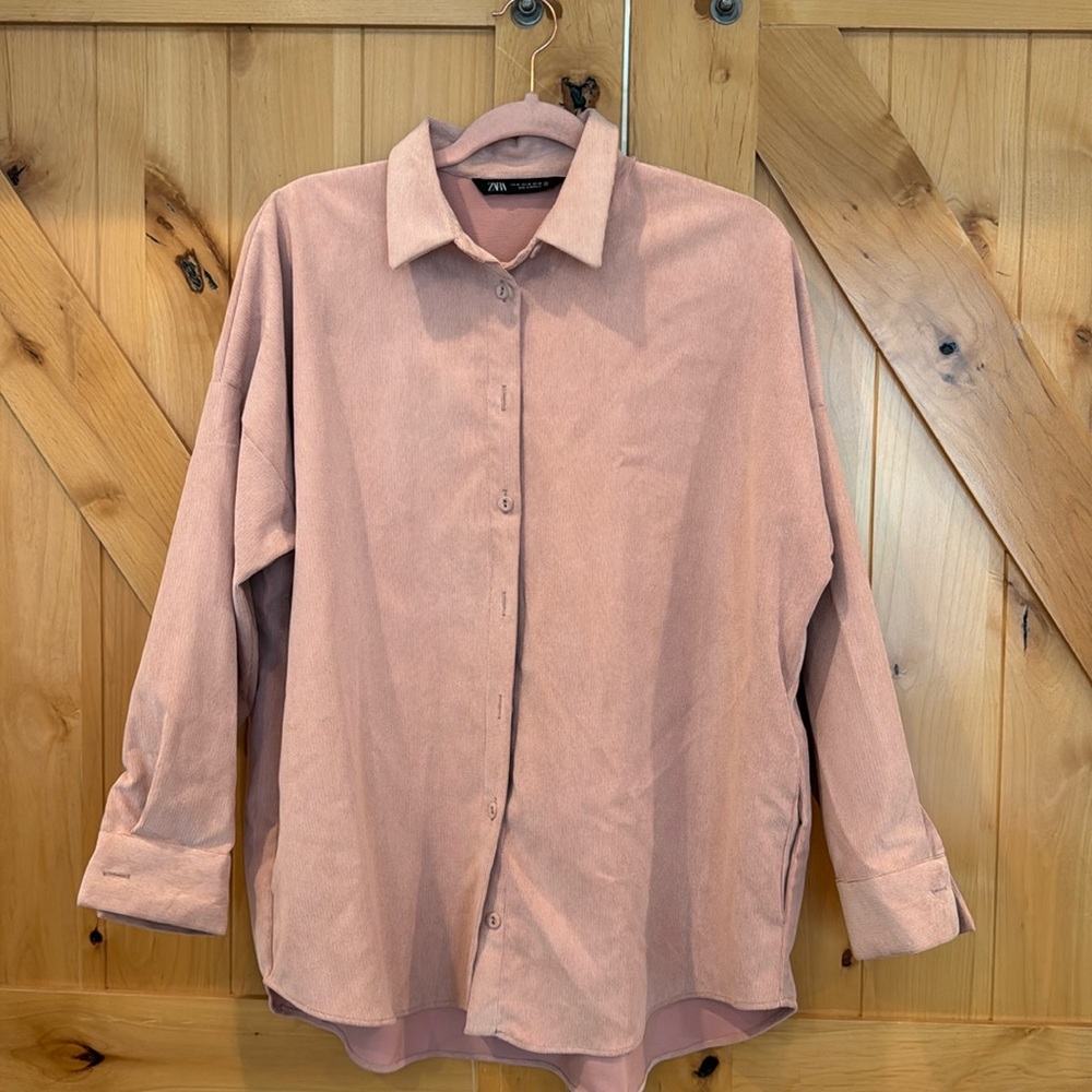 Zara | Pink Corduroy Shirt Jacket / Shacket with Pockets